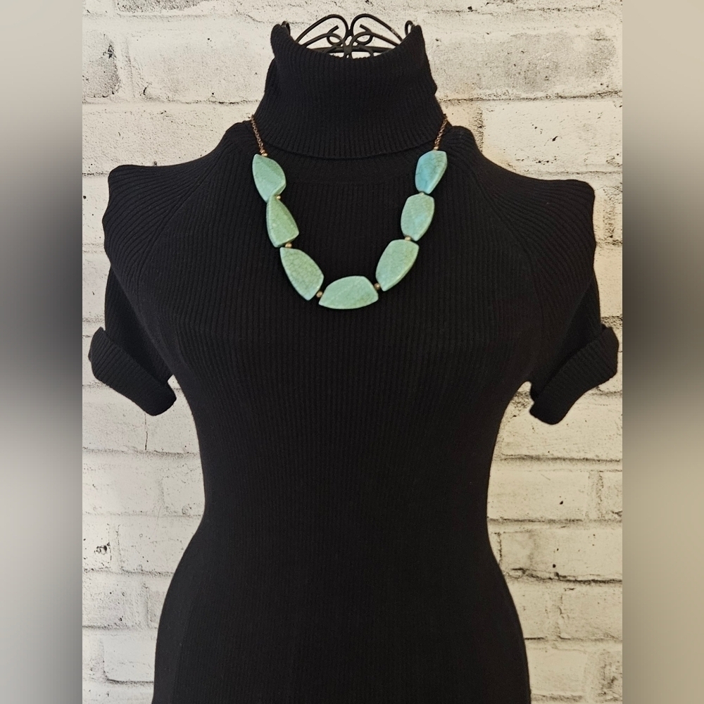 Turquoise Style Statement Necklace Gold Tone Boho Southwestern Jewelry